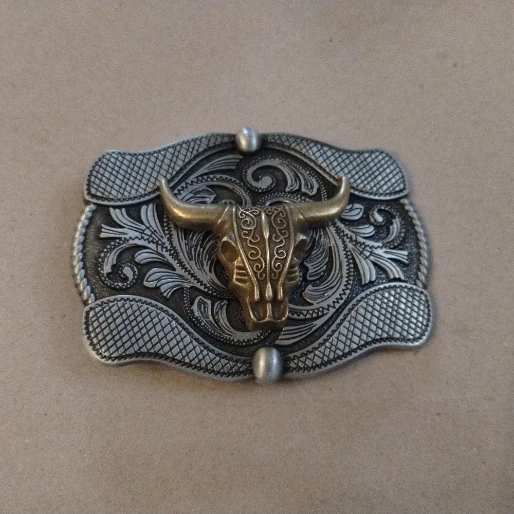 Western Longhorn Bull Skull Belt Buckle Antique Silver Gold Tone Cowboy
